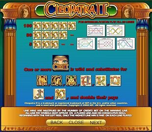 IGT's Cleopatra II Slot Machine Paytable Page 3